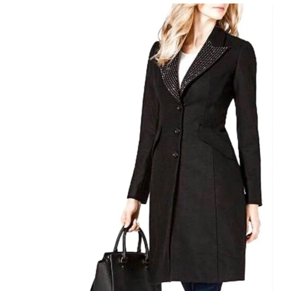 MICHAEL Michael Kors Black Studded Lapel Wool Elegant Coat